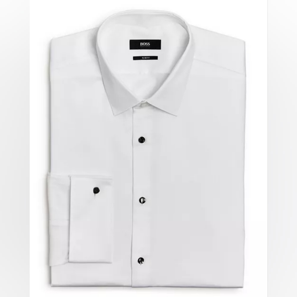 BOSS Jasper Pique Slim Fit Tuxedo Shirt 15.5R